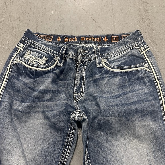 Rock Revival Donna Boot Jeans Women's Size 31 Dark Wash Distressed Embroidered - Picture 3 of 8